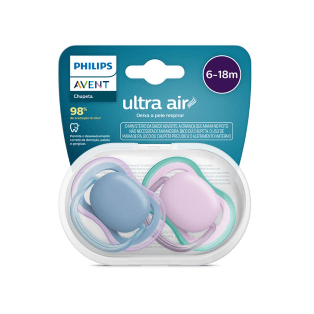 Chupeta ULTRA AIR Dupla Lisa 6-18M Azul e Rosa Philips AVENT SCF085/34