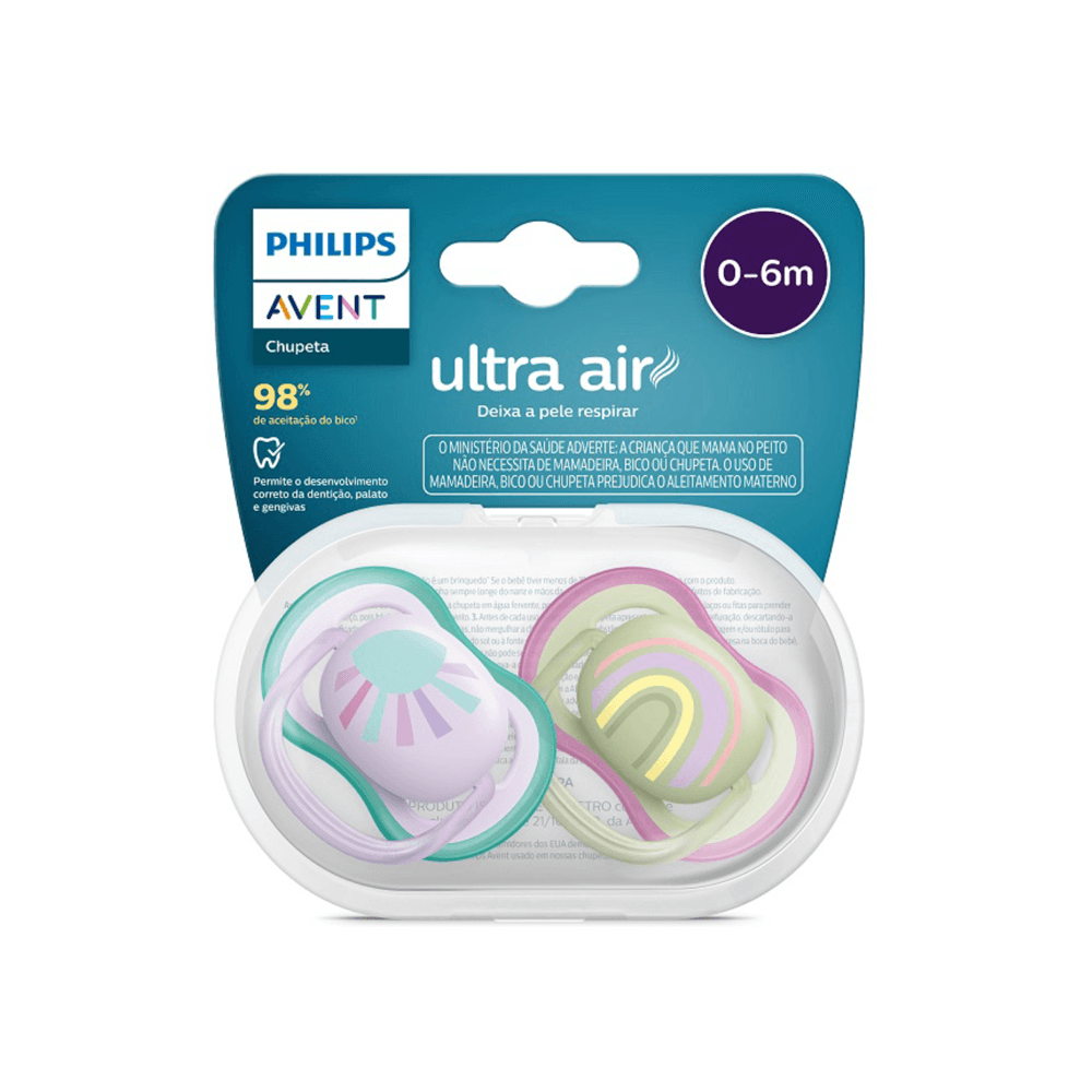 Chupeta ULTRA AIR Dupla Decorada 0-6M Philips AVENT Rosa e Verde