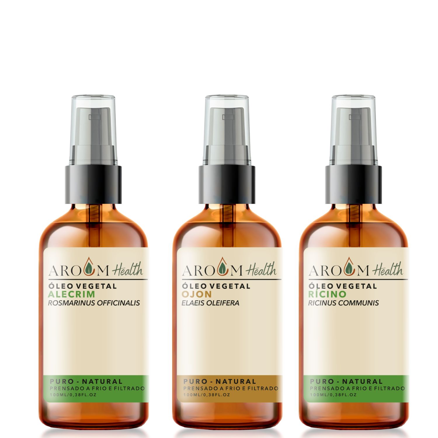 Kit Terapia Capilar Premium - Óleos vegetais Ojon, Castor ( Rícino) Alecrim e Coco 100 ml cada - Aroom