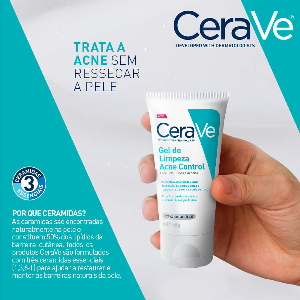 Gel Facial de Limpeza Cerave Acne Control 340g