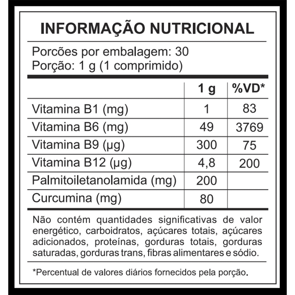 PEA Levagen Cúrcuma e Vitaminas do Complexo B com 30 comprimidos - ENDOCAN