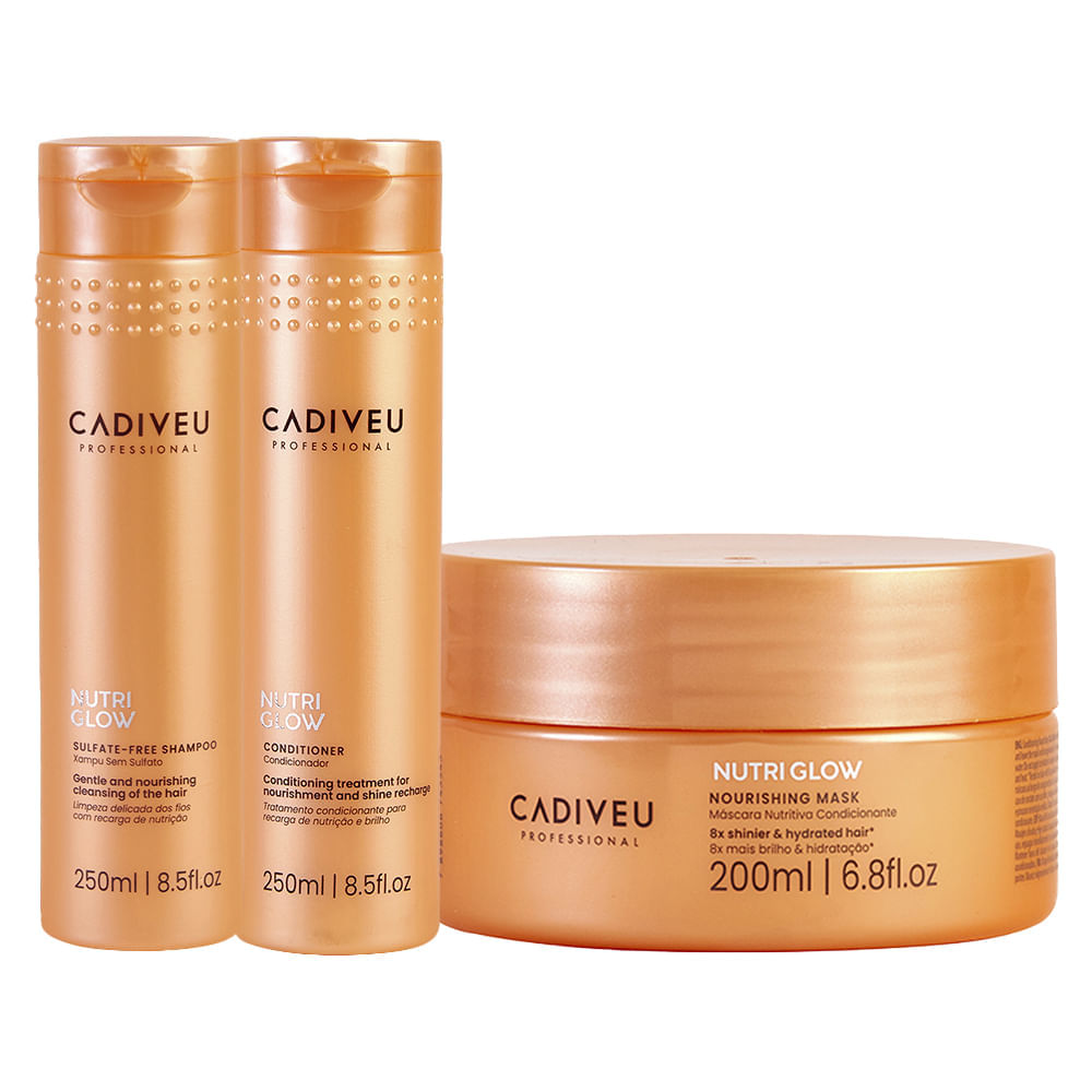 Kit Cadiveu Nutri Glow Shampoo 250 ml +  Condicionador 250 ml + Máscara de Nutrição 200 ml