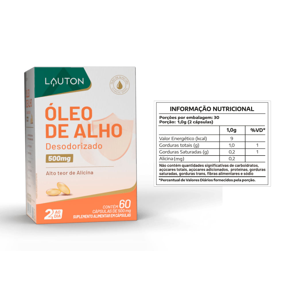 Óleo de Alho Cru Lauton Nutrition 60 Cápsulas