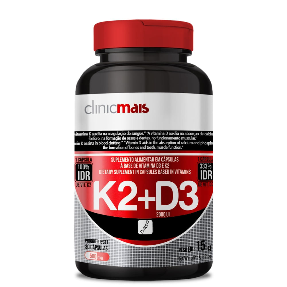 Vitamina K2 + D3 ClinicMais 30 cápsulas