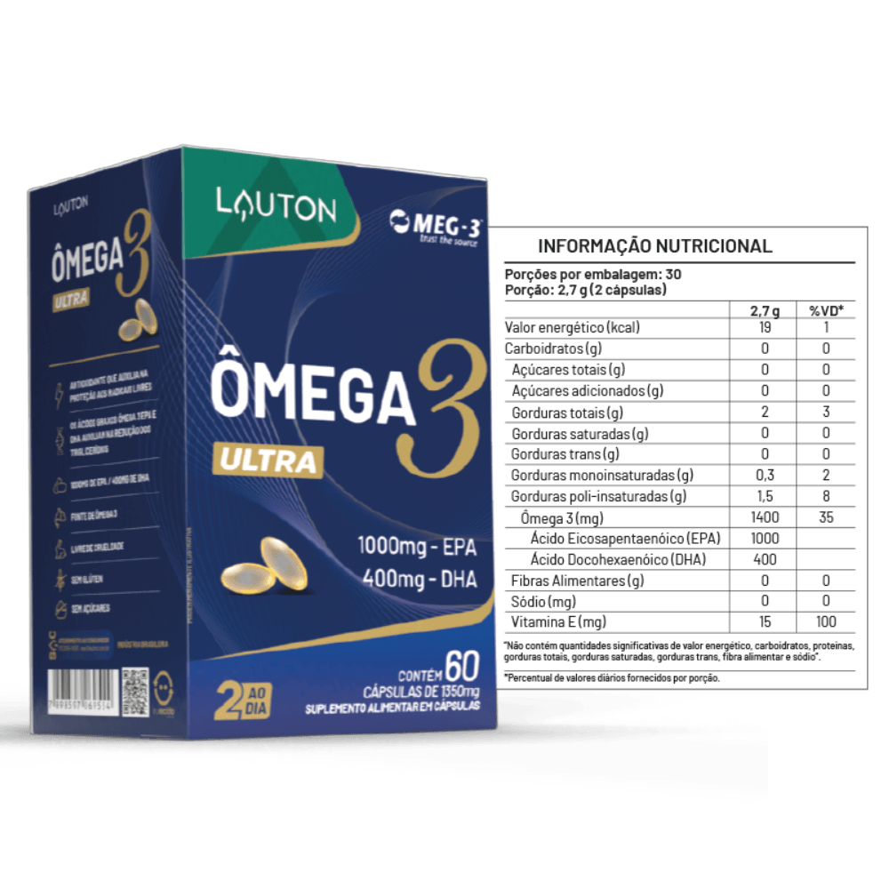Ômega 3 ULTRA DHA Lauton Nutrition 60 Cápsulas