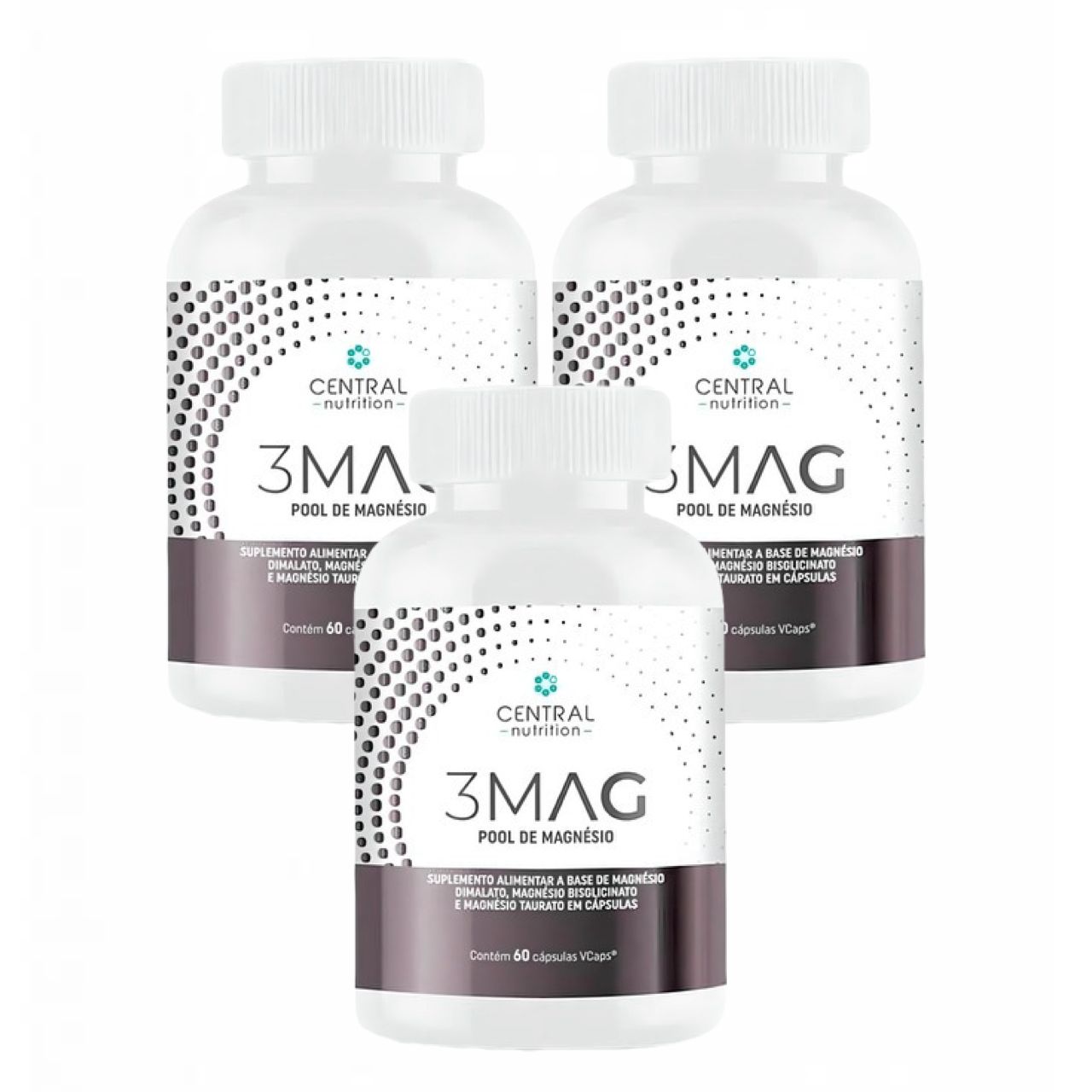 3x 3 Mag Magnesio Quelato Taurato Dimalato Central Nutrition Sem Sabor