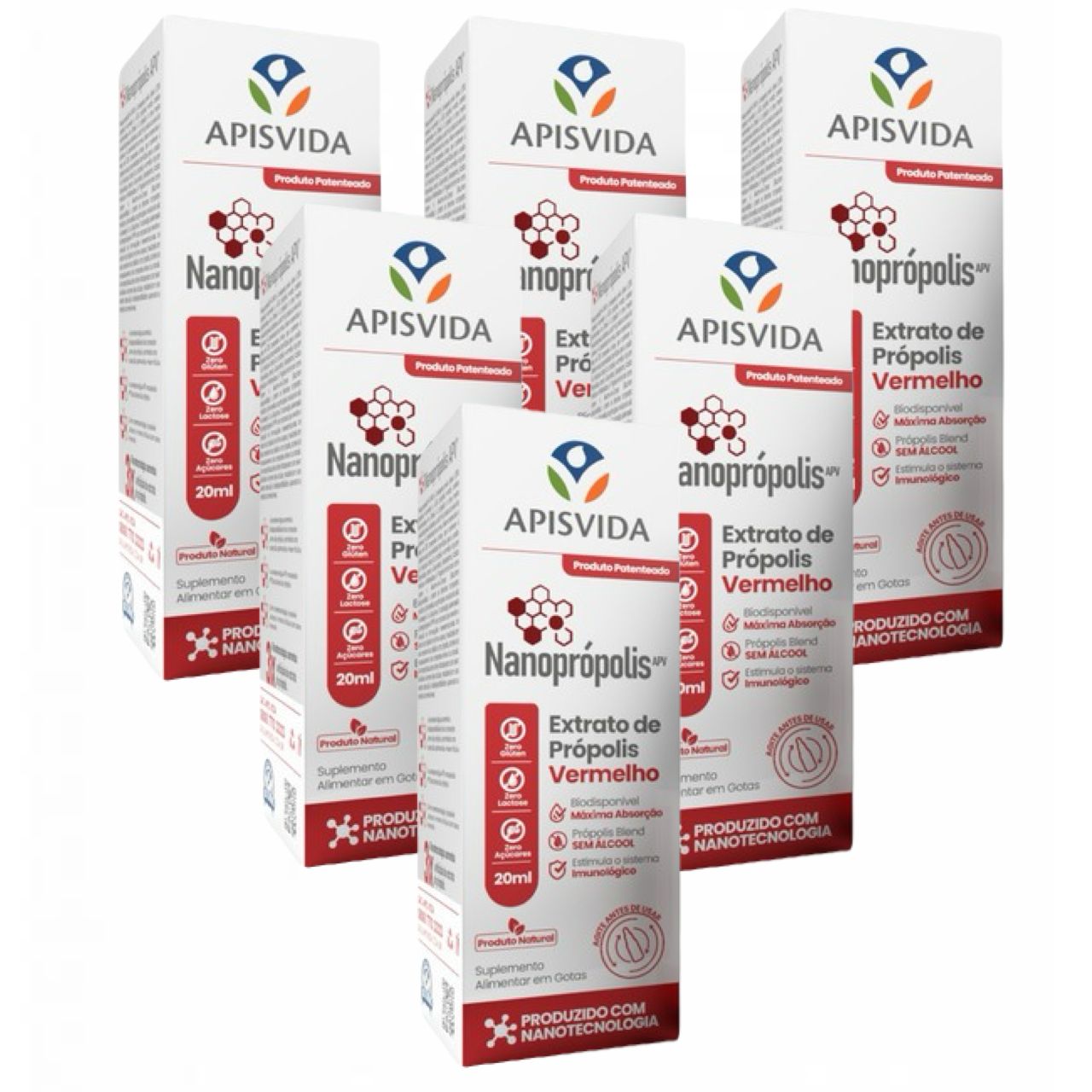 6x Nanoprópolis Extrato De Própolis Vermelho 20ml- Apis Vida