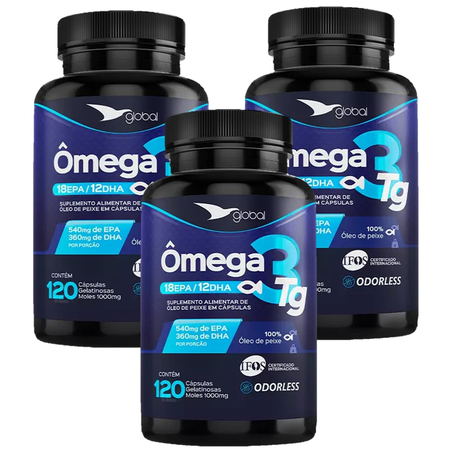 3x Ômega 3 Tg -1.100mg-540mg Epa-360mg Dha- Global-120 Cáps