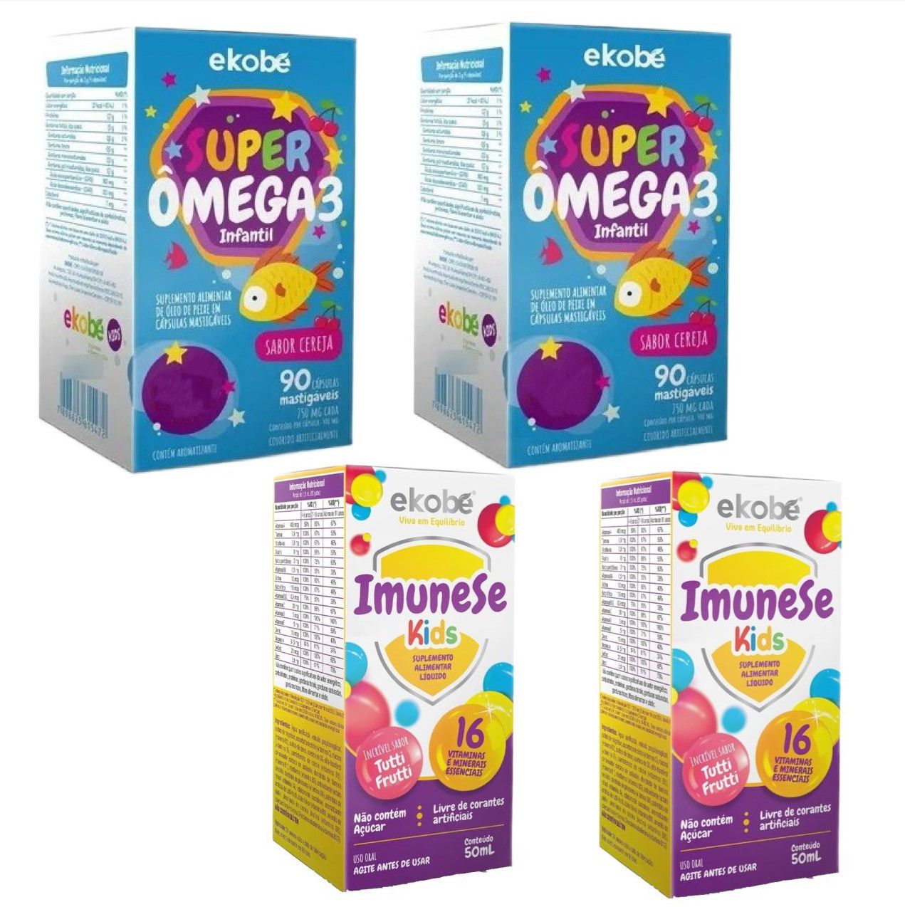 2x Super Ômega 3 + 2x Imunese Kids 16 Vitaminas- Ekobé Kids