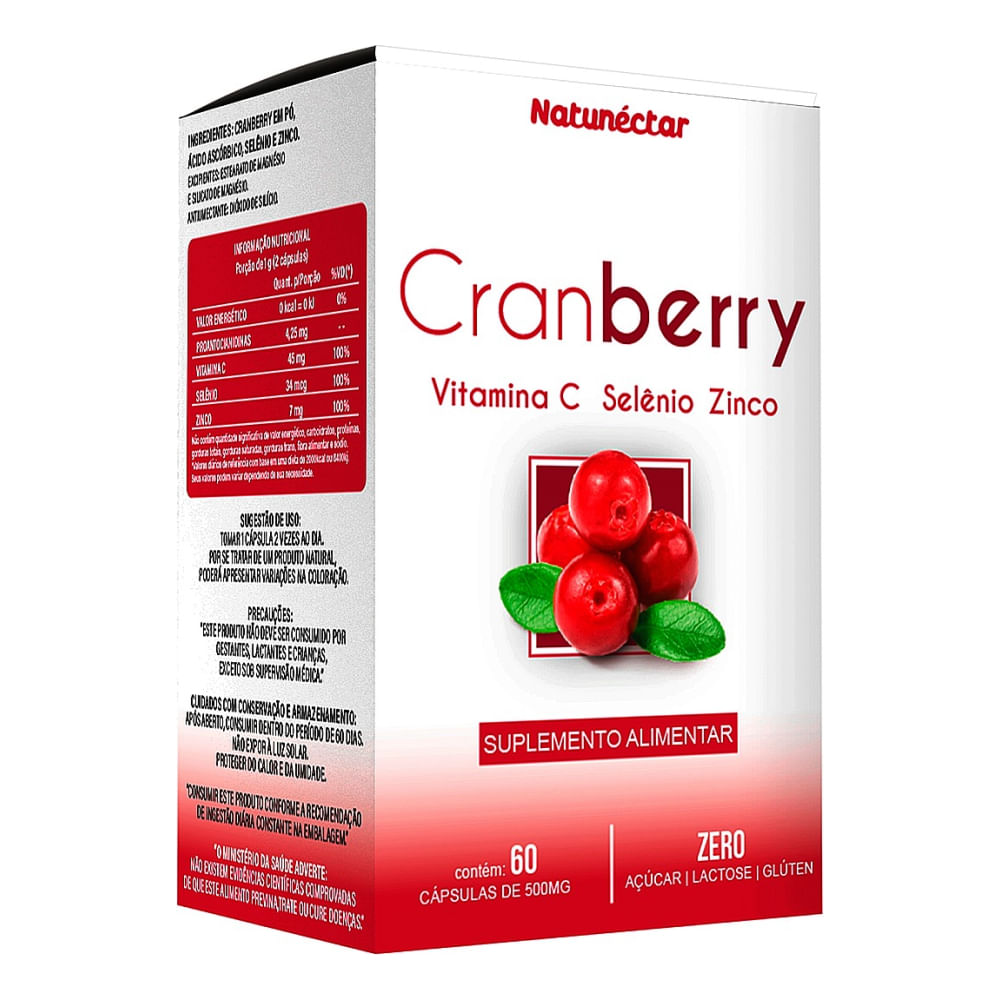 Cranberry + Vitamina C + Selênio + Zinco - 60 Cáps. 500mg