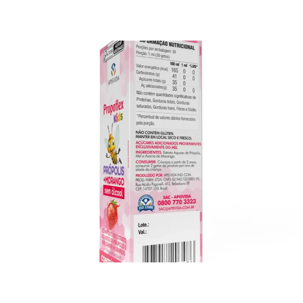 3x Propoflex Kids Morango- Própolis Aquoso-30 ML Apis Vida