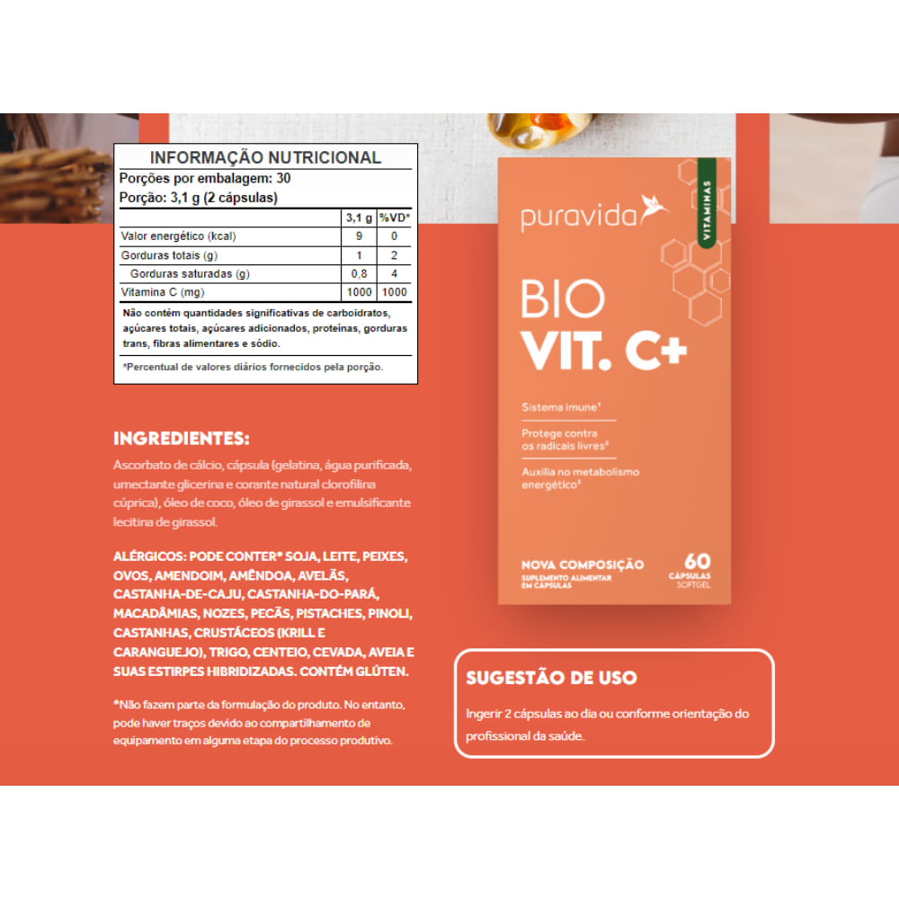 Bio Vit C Puravida 60 Cápsulas Vitamina C Vitamina C