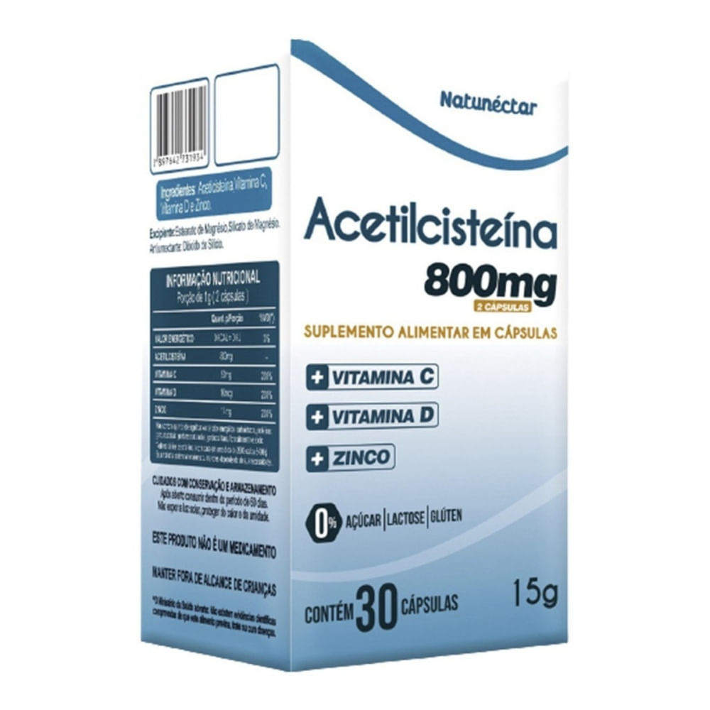 Acetilcisteína- NAC-30 Cáps.-800mg- Vitamina C D e Zinco
