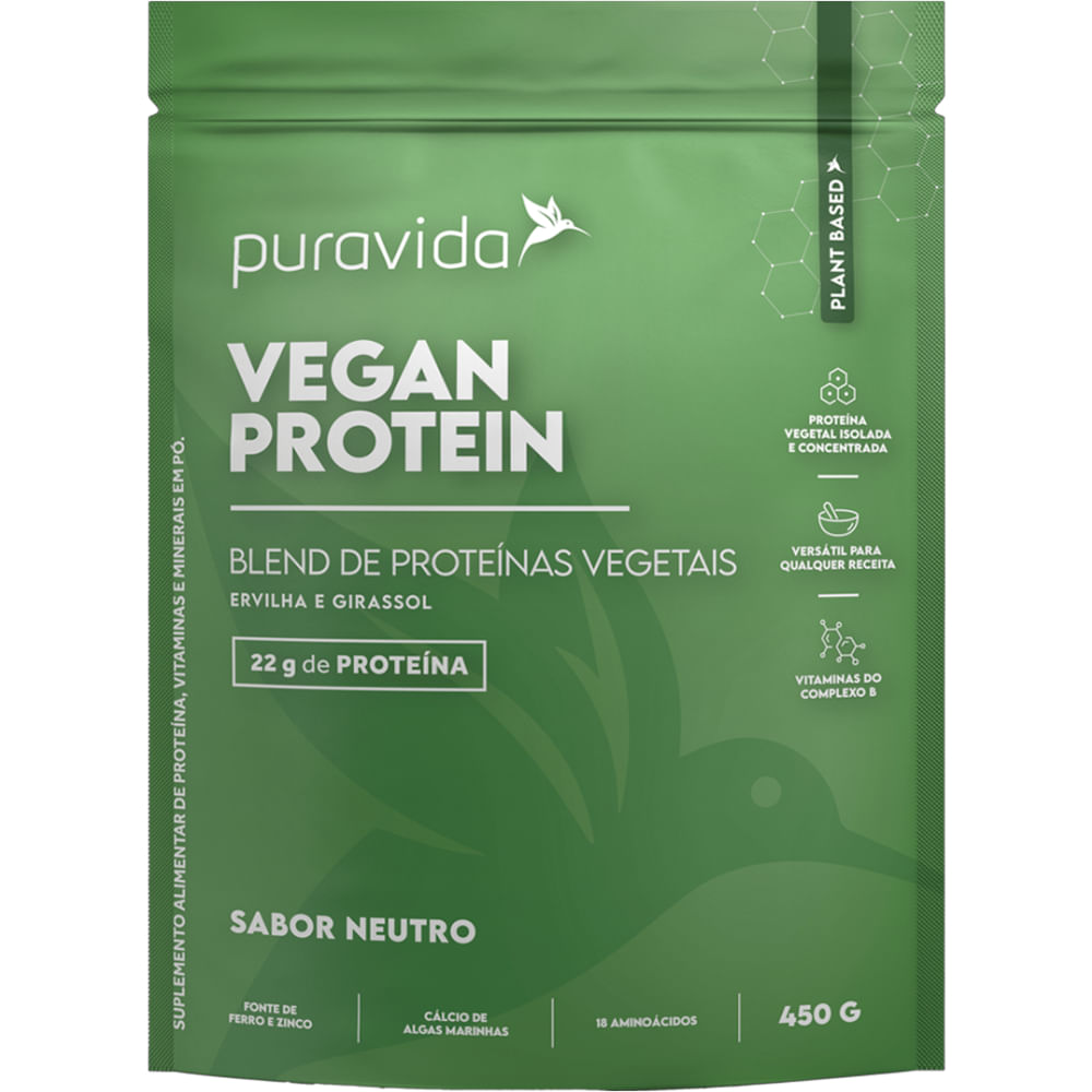 Vegan Protein Neutro- Pura Vida- 450g- Proteínas Vegetais