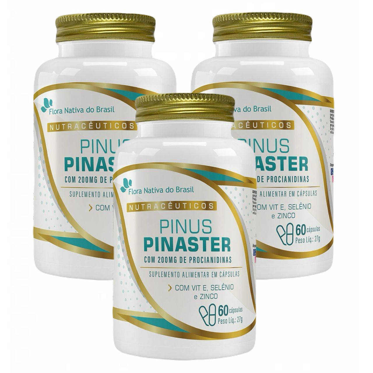 3x Pinus Pinaster + Vitamina E- Selênio E Zinco- 60 Cápsulas