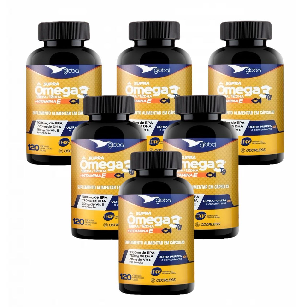 6x Supra Ômega 3 T.G- 1080mg EPA- 720mg DHA- Vit.E-120 Caps