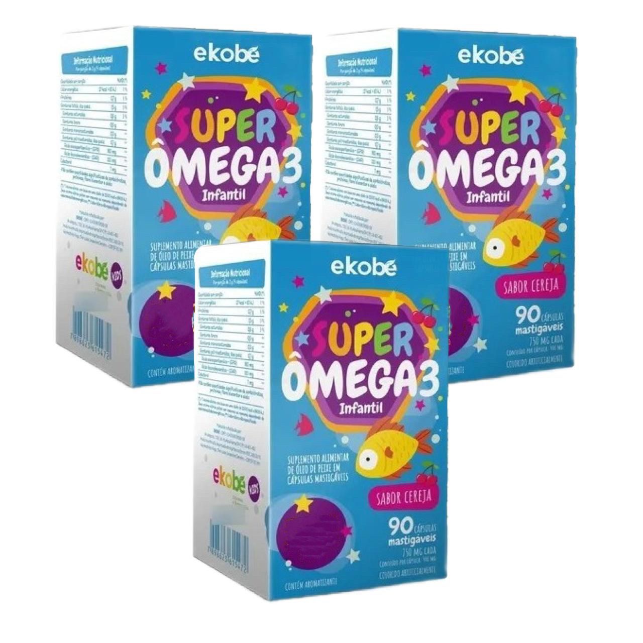 3x Super Ômega 3 Infantil- Ekobé Kids- 90 Caps. Mastigáveis