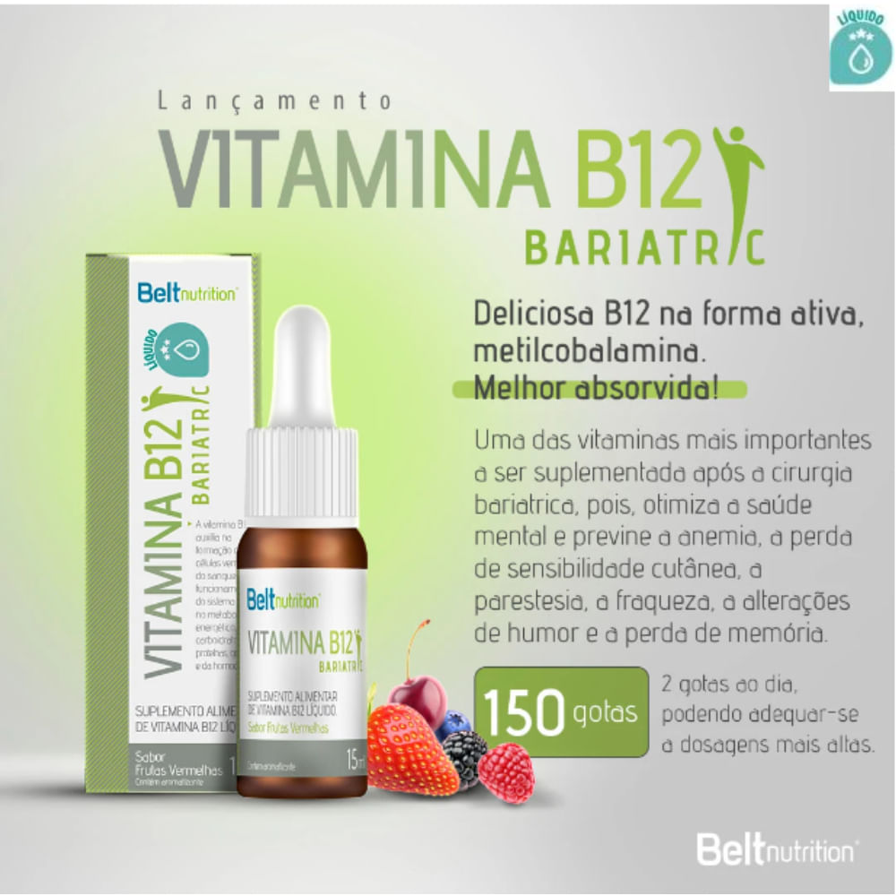 3x Belt B12 Bariatric Líquida- 15 ml- Frutas Vermelhas