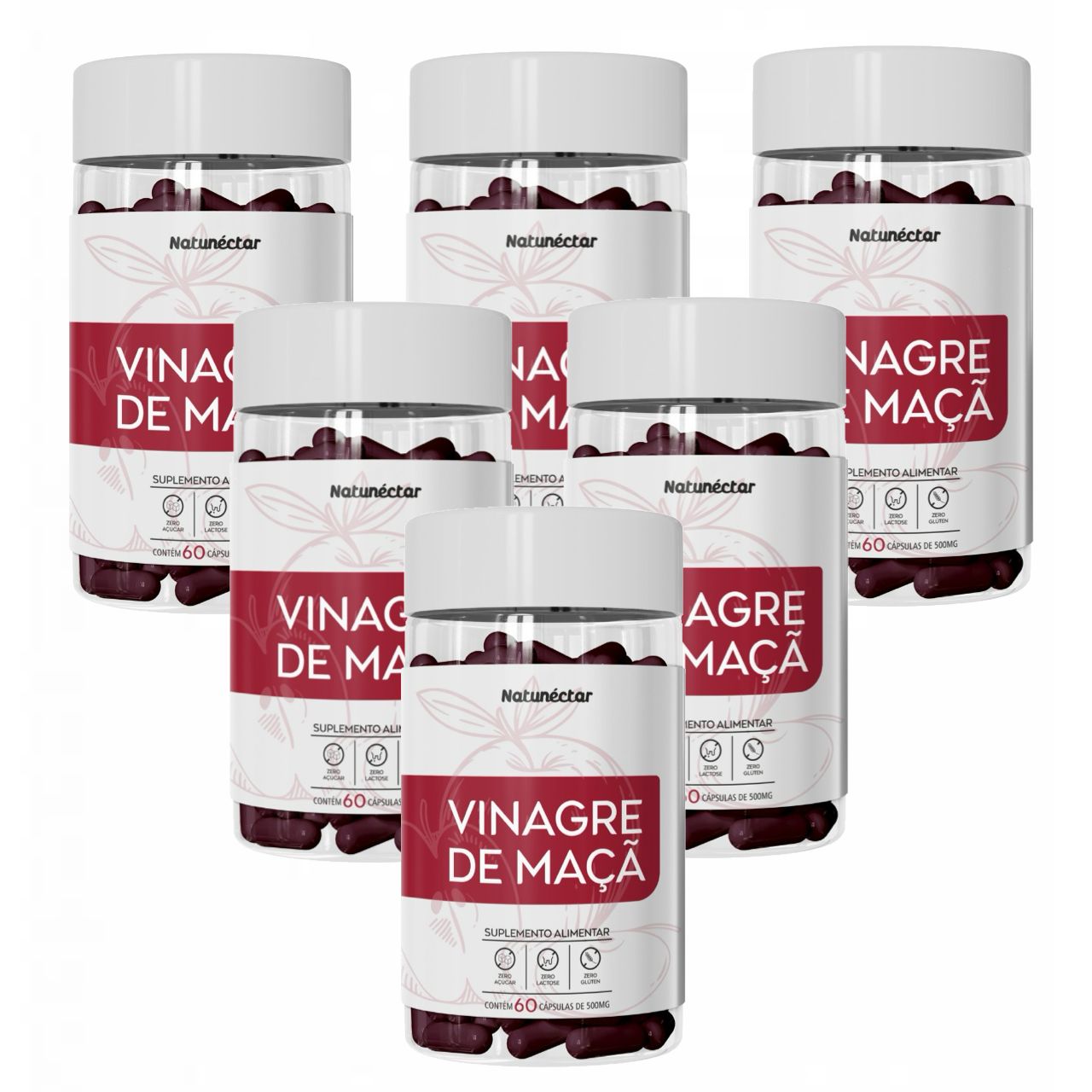 6x Vinagre De Maçã Em Pó -60 Cápsulas - Natunéctar sem sabor