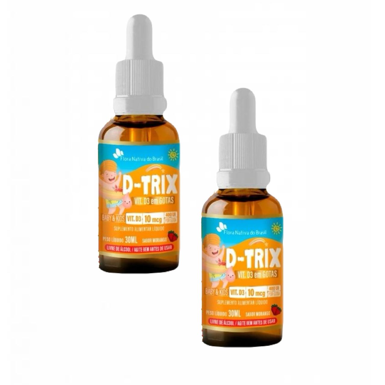 2x D Trix- Vitamina D3 Kids- 30ml- Morango- Flora Nativa