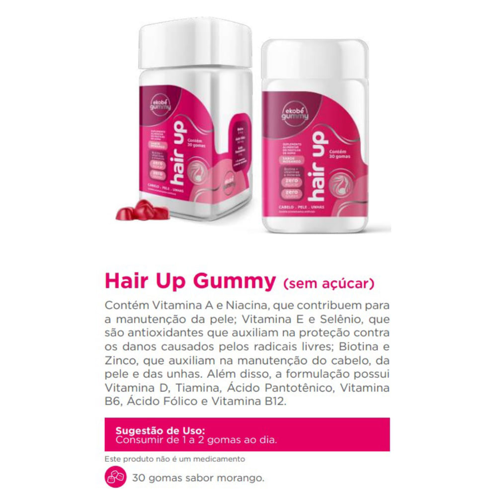 Hair Up Gummy 30 Gomas Morango com Biotina e Vitaminas 30 Gomas Morango com Biotina e Vitaminas