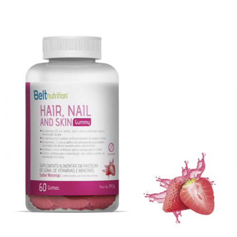 Belt Hair, Nail And Skin Gummy-morango-60 Gomas