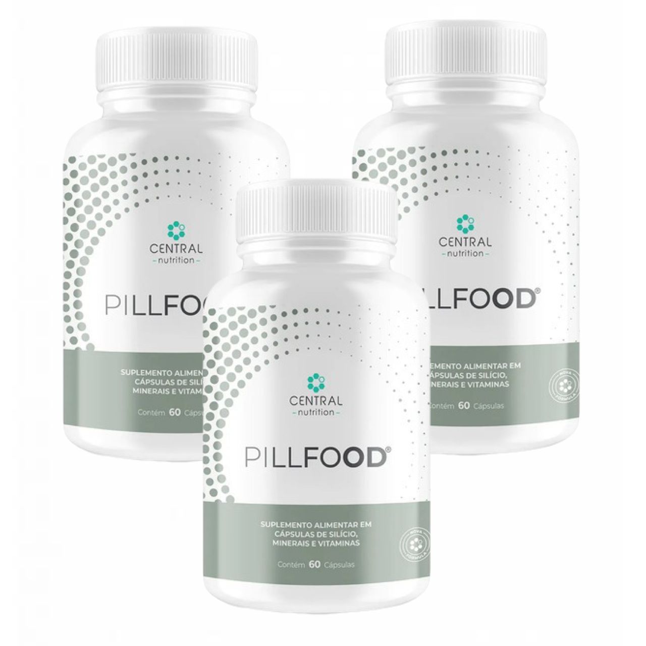3x Pillfood- Silício Orgânico- Central Nutrition- 60 Cáps. Sem Sabor