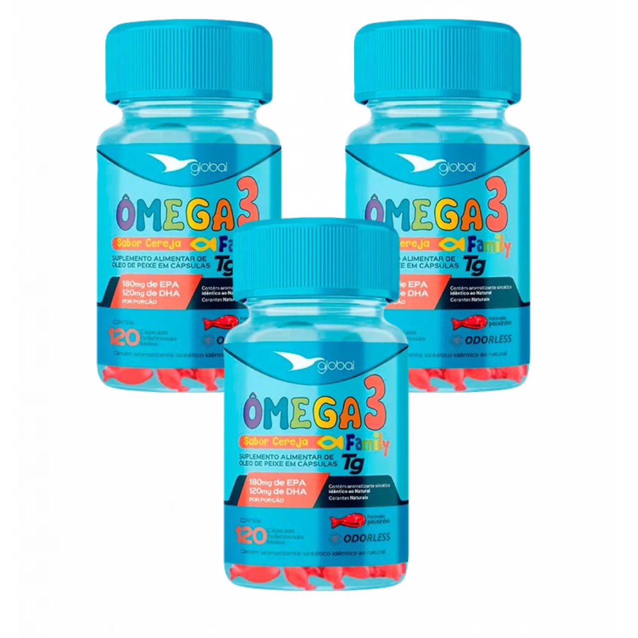 3x Ômega 3 Peixinho -180 Epa-120 Dha -t.g Family-120caps Sem Sabor