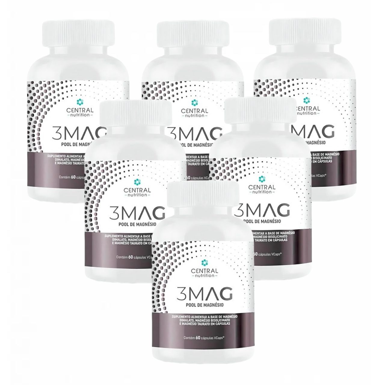 6x 3 Mag Magnesio Quelato Taurato Dimalato Central Nutrition Sem Sabor