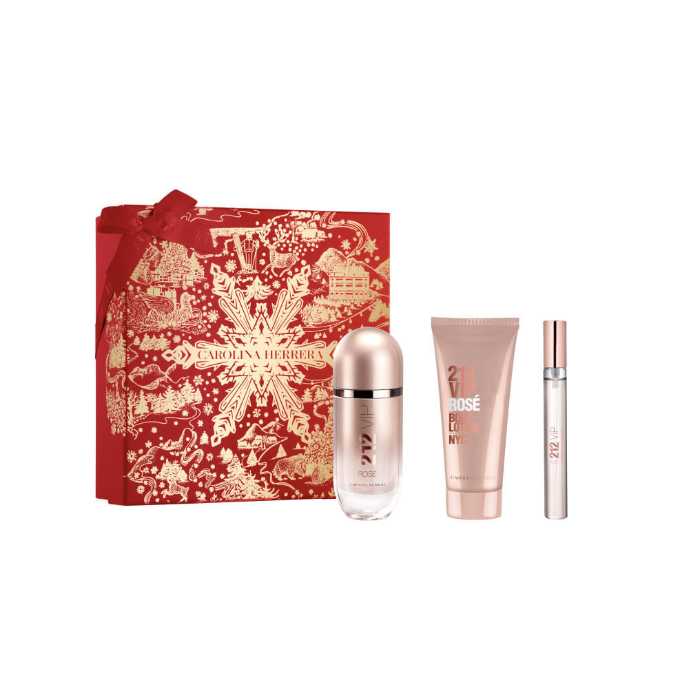 212 VIP Rosé Carolina Herrera Coffret Perfume Feminino EDP Creme Corporal Travel Size Kit