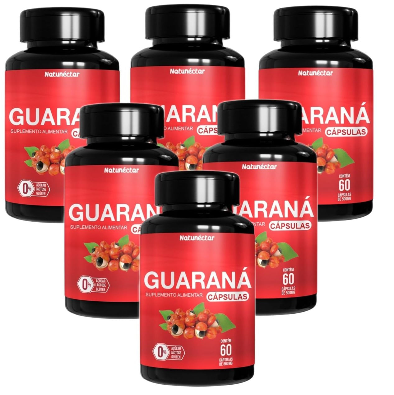 6x Guaraná 500mg -60 Cápsulas- Natunéctar