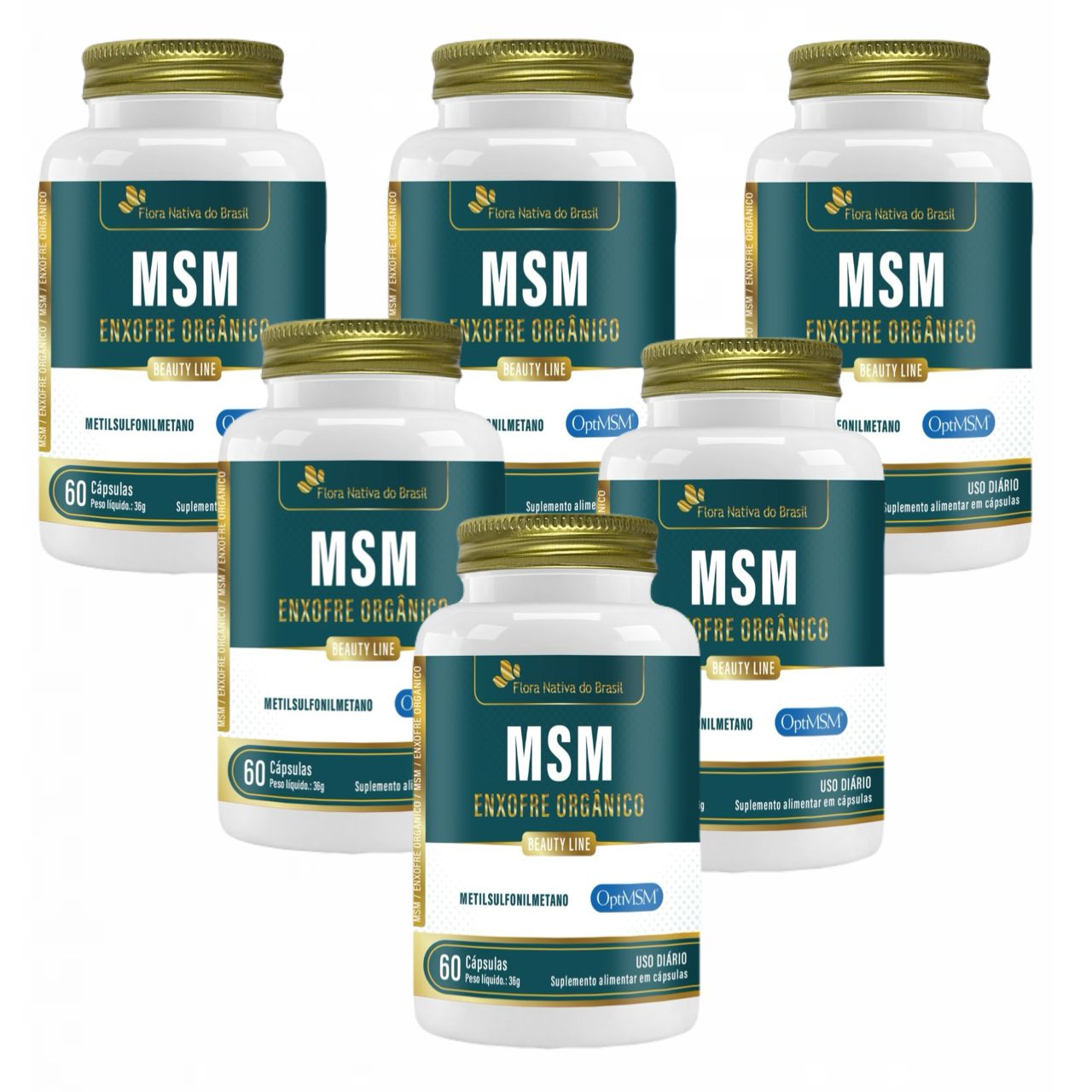 6x MSM Enxofre Orgânico + Vitamina C- 60 Cáps.- Flora Nativa