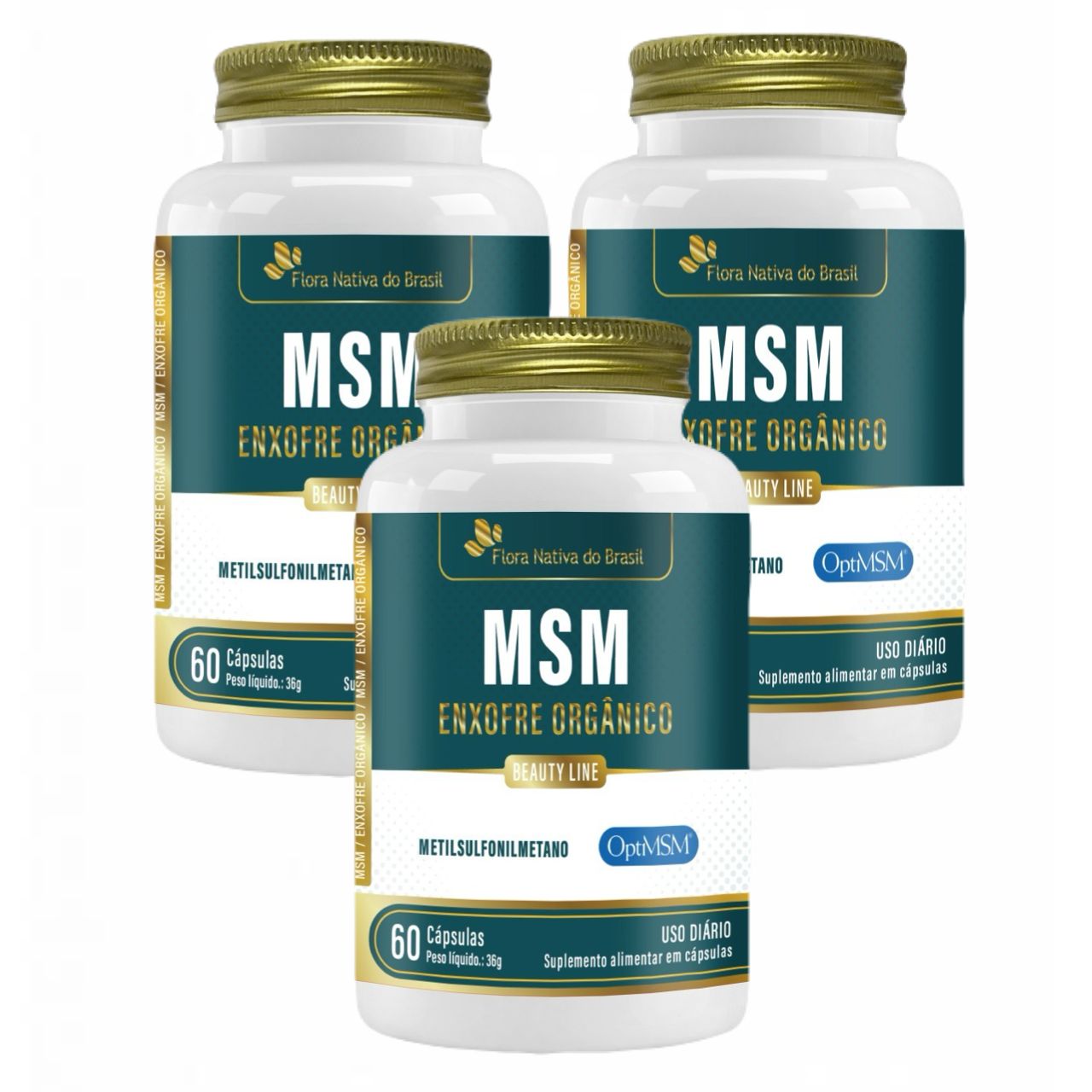 3x Msm Enxofre Orgânico + Vitamina C- 60 Cáps.- Flora Nativa