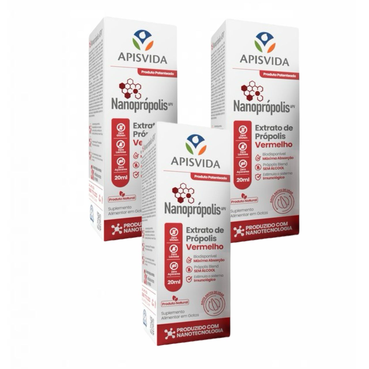 3x Nanoprópolis Extrato De Própolis Vermelho 20ml- Apis Vida