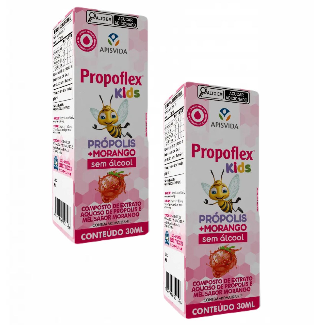 2x Propoflex Kids Morango- Própolis Aquoso-30 Ml Apis Vida