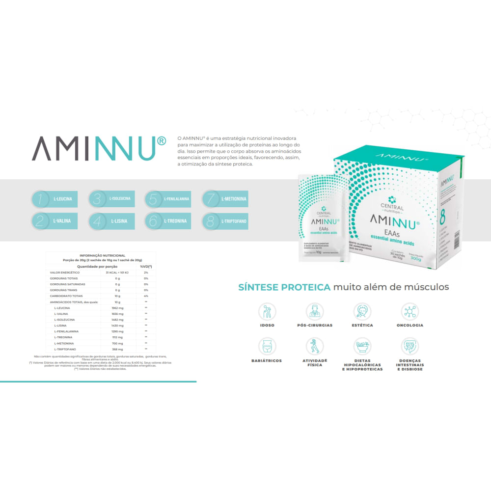 3x Aminnu Eaas 10g- 30 Sachês- Central Nutrition- Limão Limão