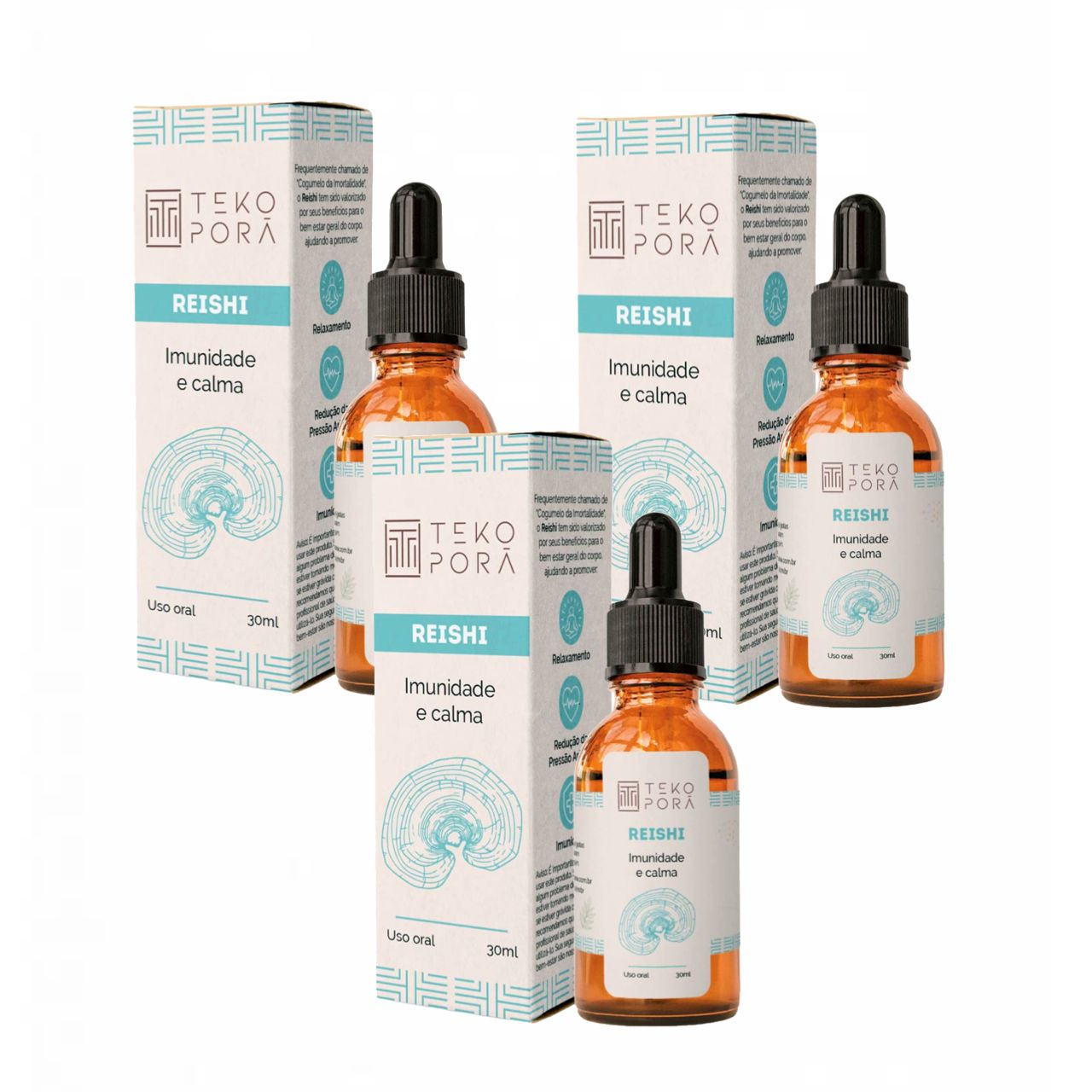 3x Extrato Reishi - Ganoderma Lucidum- 30ml- Teko Porã Sem Sabor