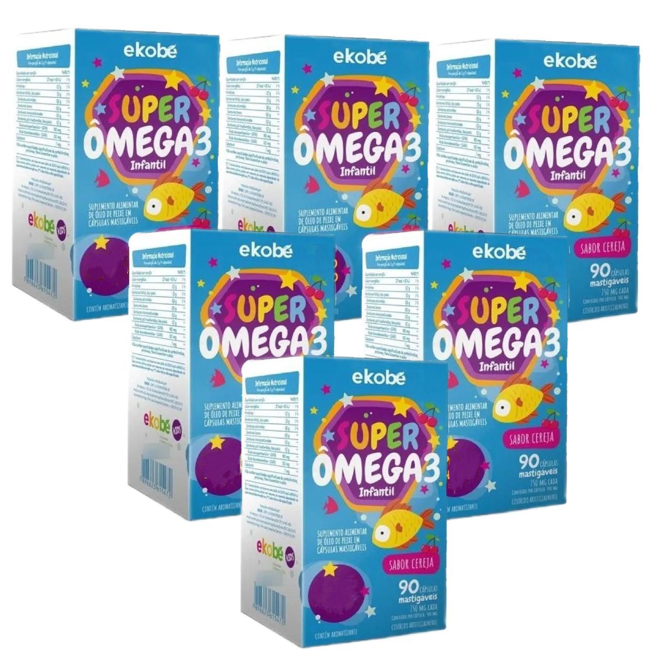 6x Super Ômega 3 Infantil- Ekobé Kids- 90 Caps. Mastigáveis