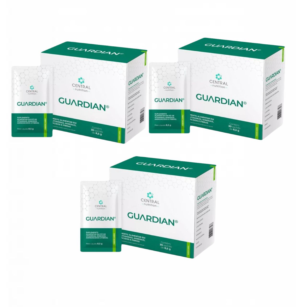 3x Guardian 8,5g-30 Sachês- Central Nutrition- Limão Limão