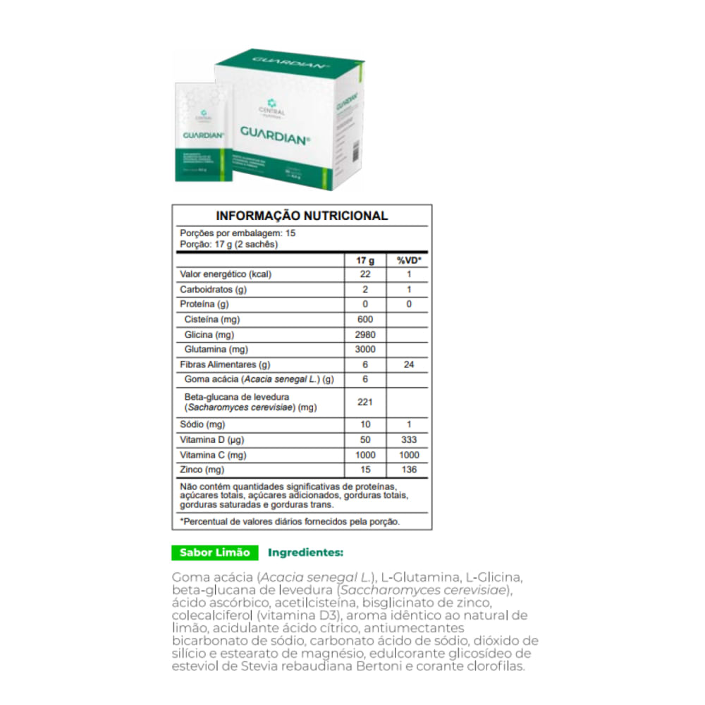 3x Guardian 8,5g-30 Sachês- Central Nutrition- Limão Limão