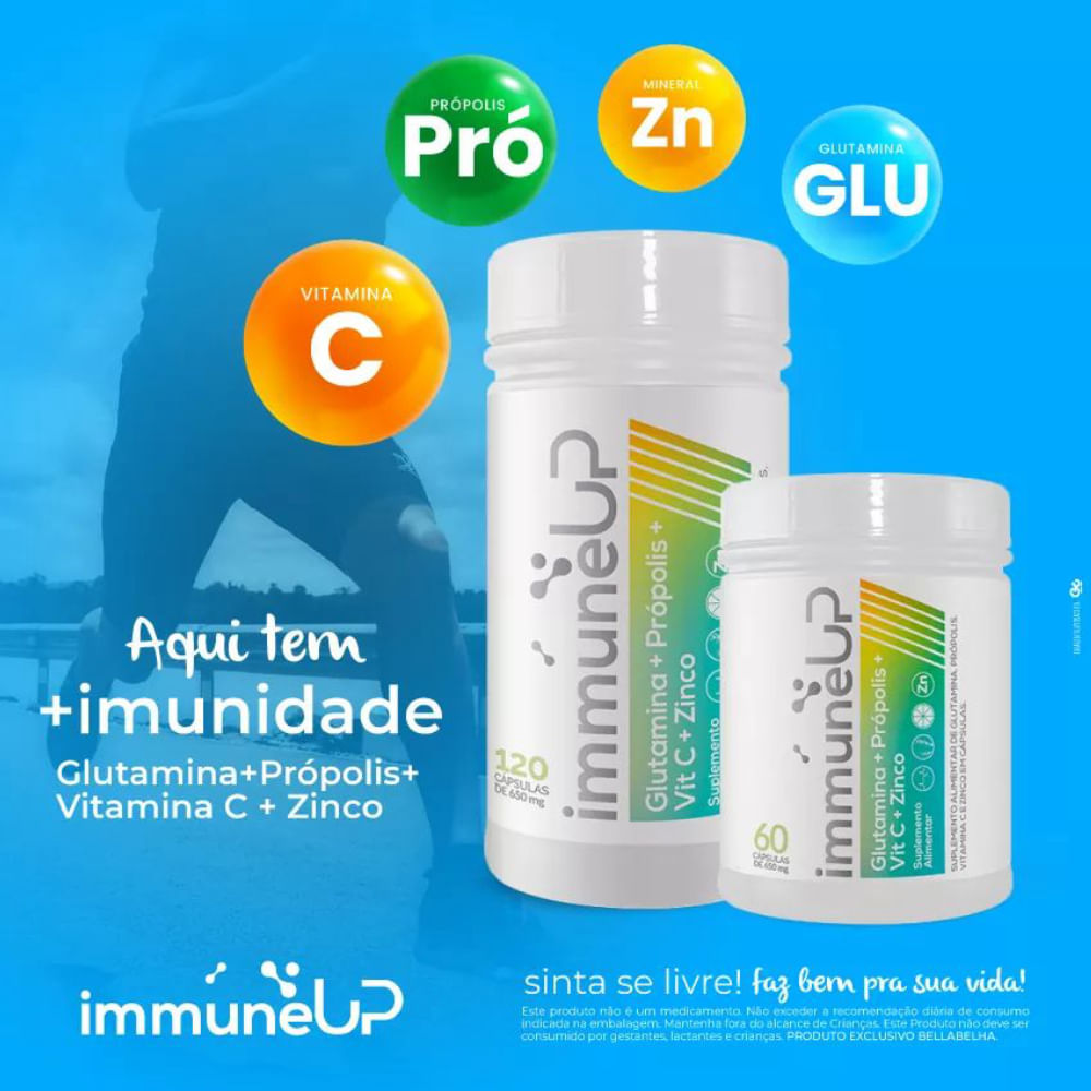 3x Immune UP-Vitamina C+Própolis+Glutamina+Zinco-120caps