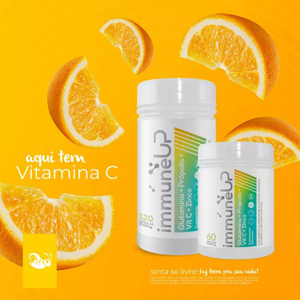 3x Immune UP-Vitamina C+Própolis+Glutamina+Zinco-120caps