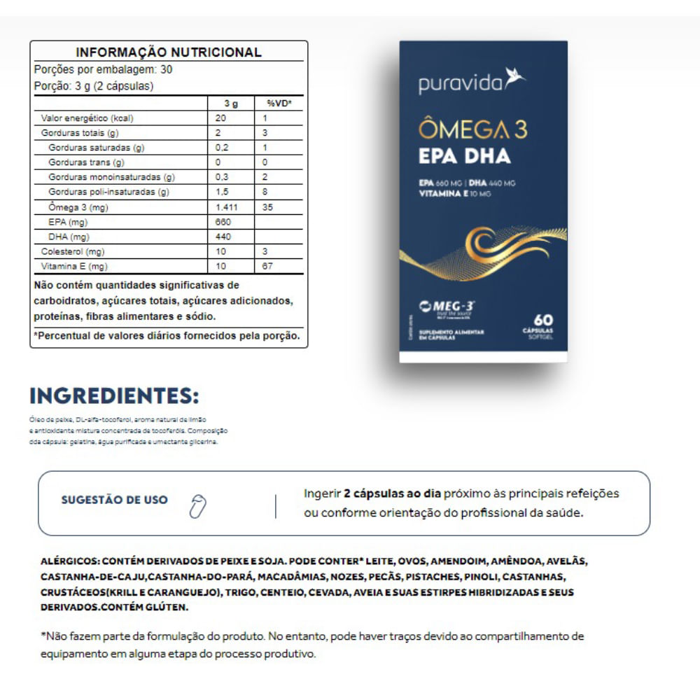 3x Ômega 3 EPA DHA- Vit. E- 1.411MG DE ÔMEGA 3- 60 Softgel