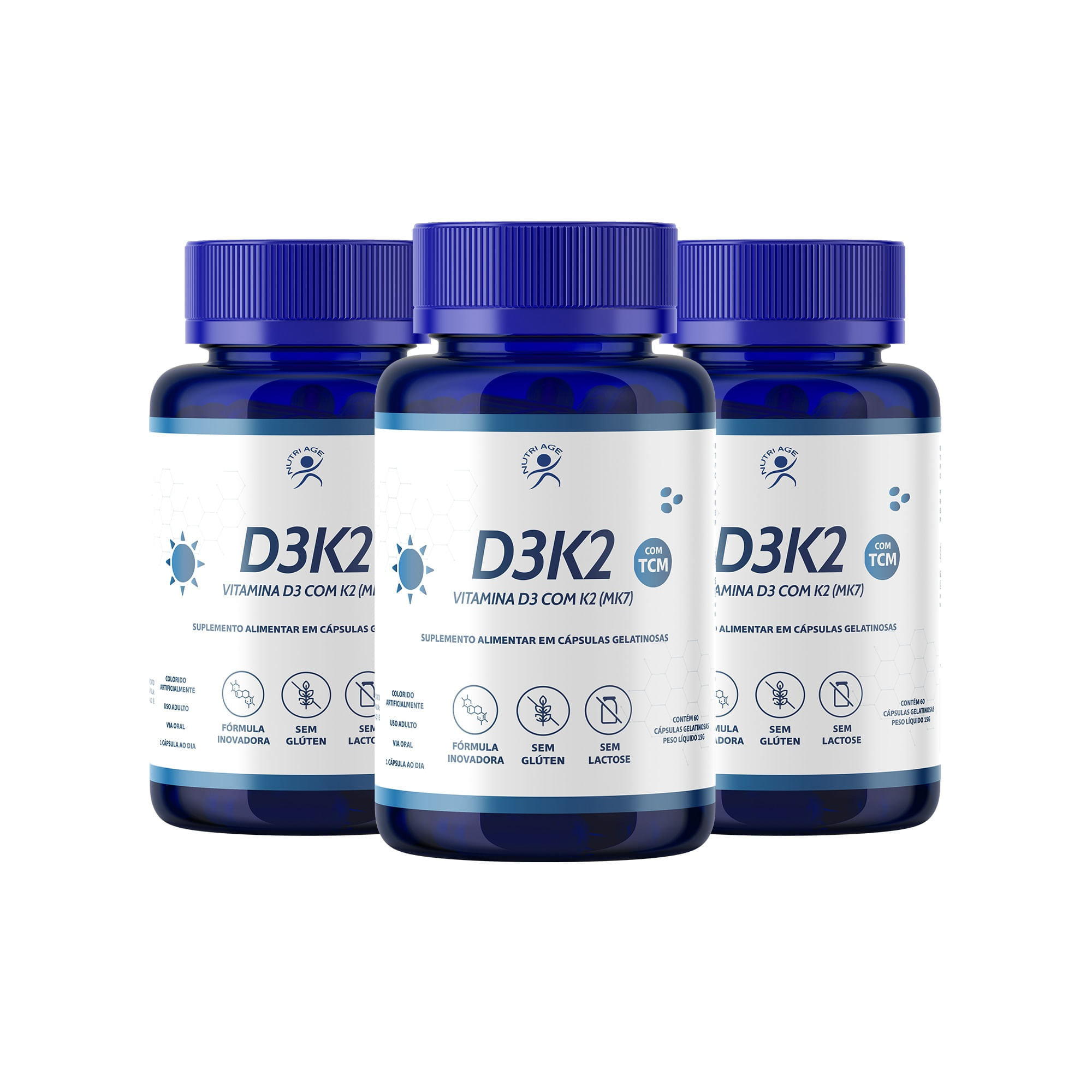 Vitamina D3 + Vitamina K2 (2000 Ui/65mcg) 180 Cáps 3 Frascos Nutriage