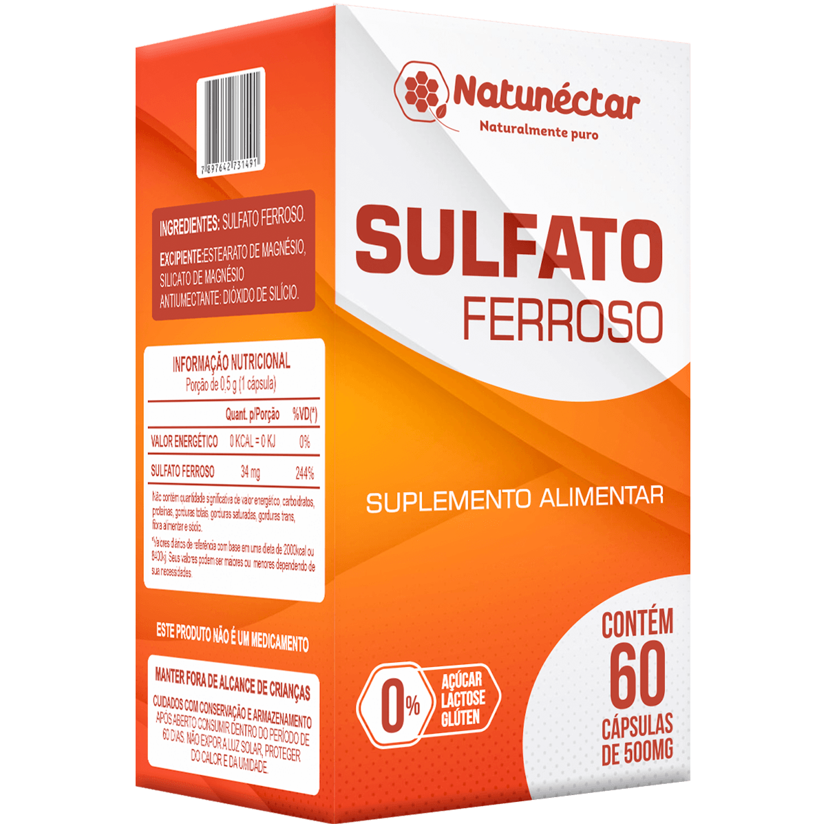 Sulfato Ferroso - 500mg 60 Cápsulas - Natunéctar