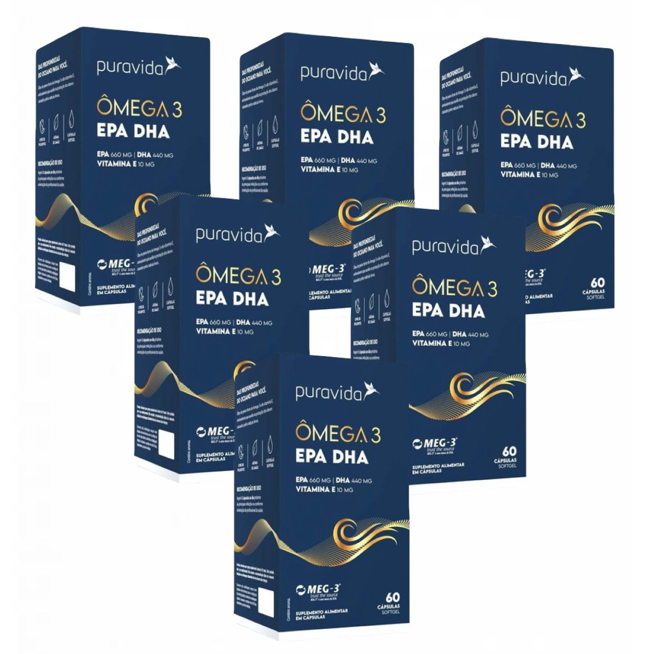 6x Ômega 3 EPA DHA- Vit. E- 1.411MG DE ÔMEGA 3- 60 Softgel