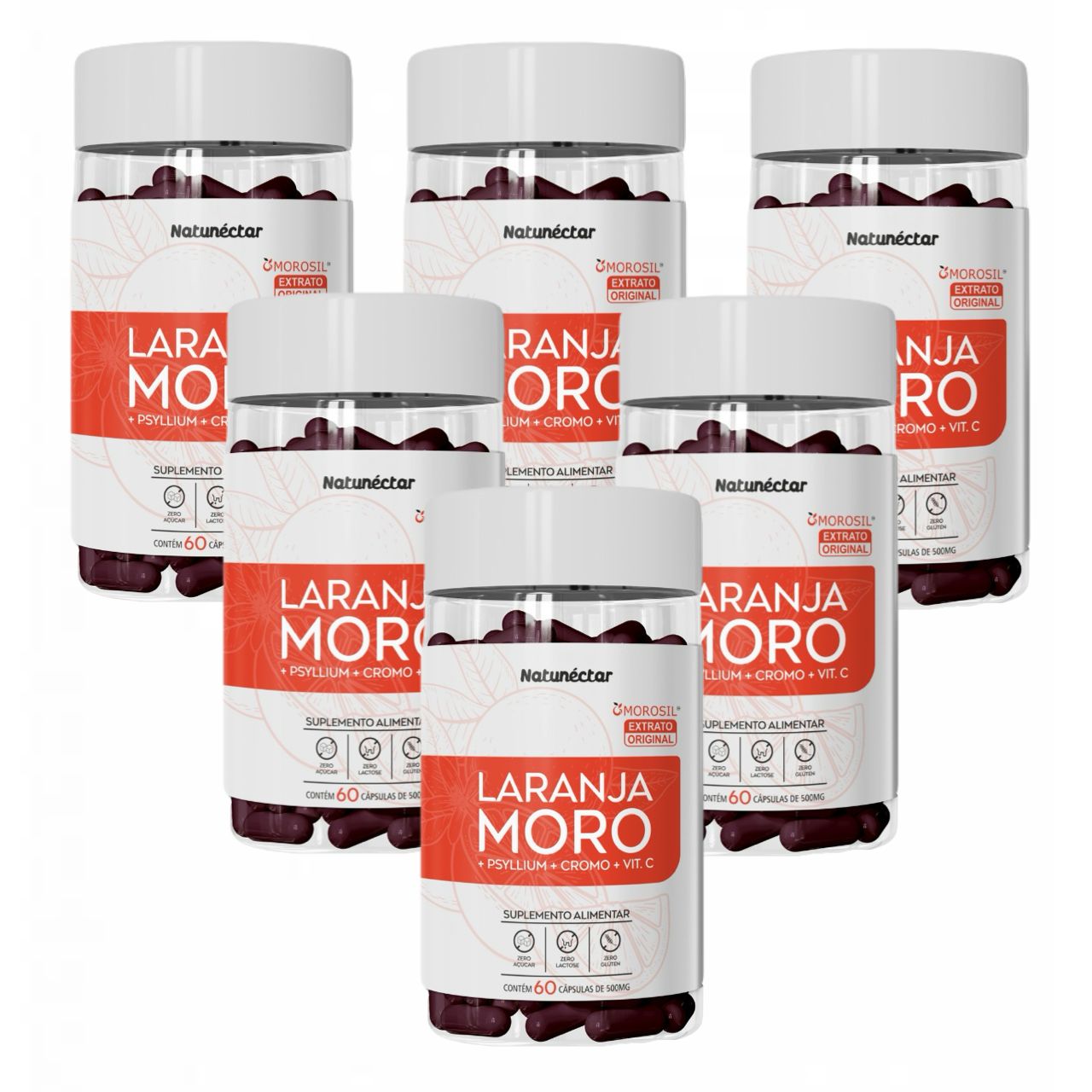 6x Laranja Moro - Morosil - 500mg - 60 Cápsulas
