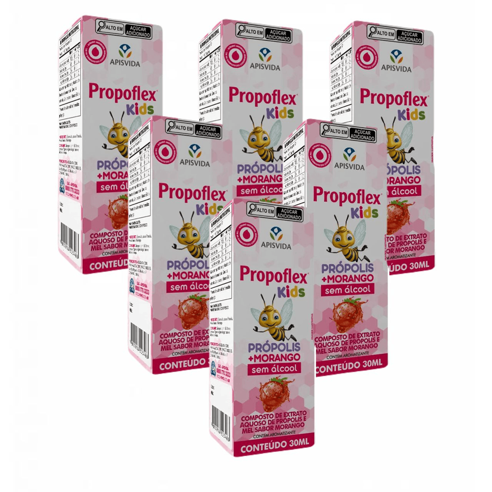 6x Propoflex Kids Morango Própolis Aquoso 30 Ml Apis Vida 30 Ml Apis Vida