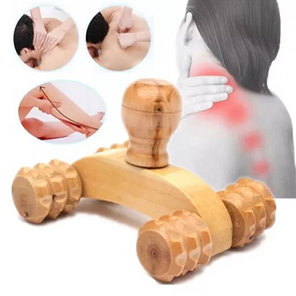 MASSAGEADOR CARRINHO DE MADEIRA MADEROTERAPIA PORTÁTIL CORPORAL RELAXANTE MASSAGEM ANTI STRESS Bege