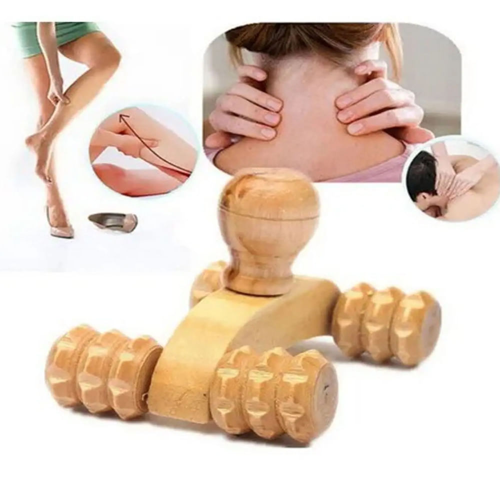 MASSAGEADOR CARRINHO DE MADEIRA MADEROTERAPIA PORTÁTIL CORPORAL RELAXANTE MASSAGEM ANTI STRESS Bege